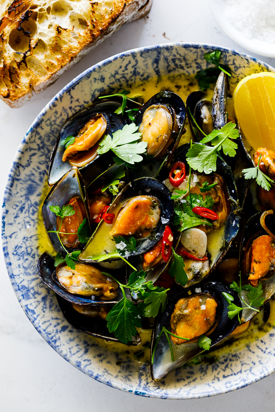 blue mussels in white wine sauce recipe