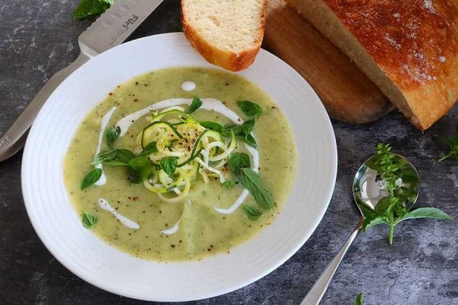 cold courgette soup with two cheeses and ham recipe