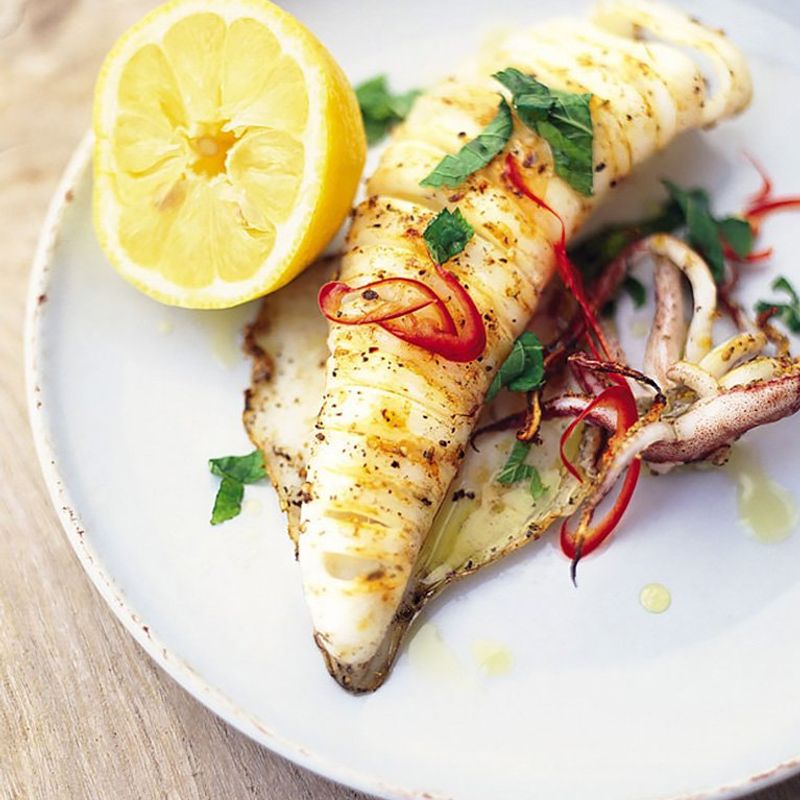 grilled squid with mint and chilli recipe