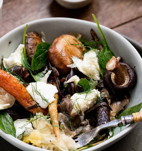 mushroom fritters and vegetable salad with bear garlic recipe