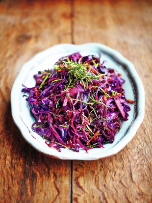 red cabbage salad with plums and cottage cheese recipe