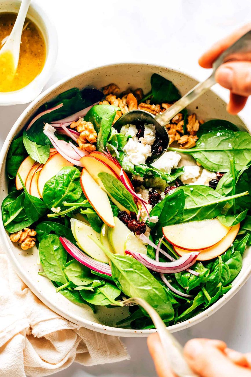 salad of fresh spinach leaves