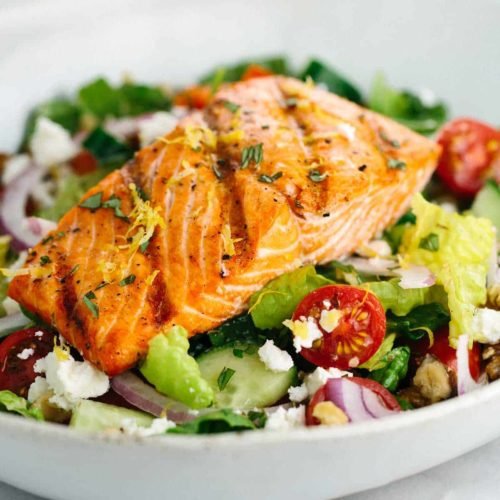 Salmon With Fresh Salad - Light But Nutritious Recipe - Quickezrecipes.com