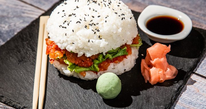 sushi burger with avocado and salmon recipe