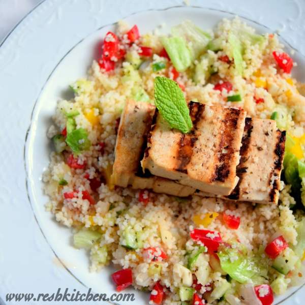 warm mung salad with tofu and couscous recipe