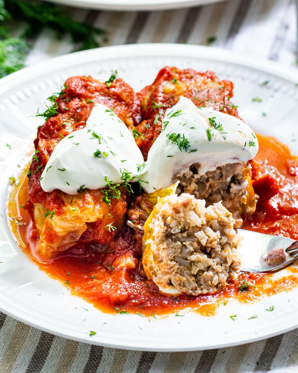 cabbage rolls stuffed with cream cheese