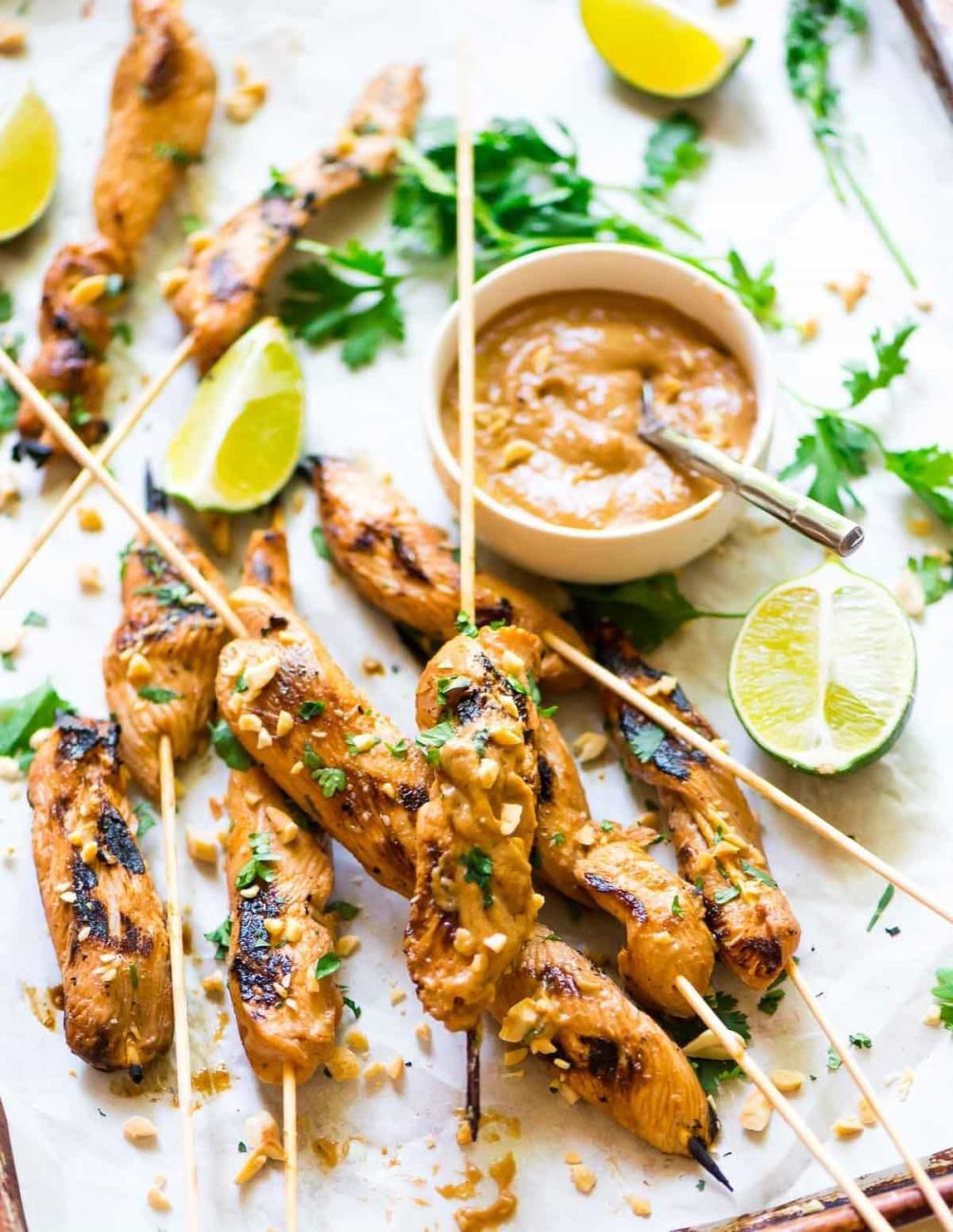 chicken skewers and satay sauce