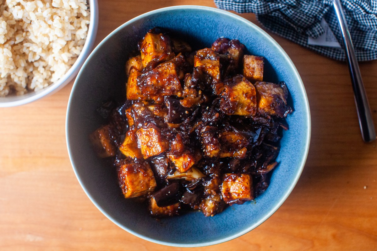 crispy tofu on aubergine