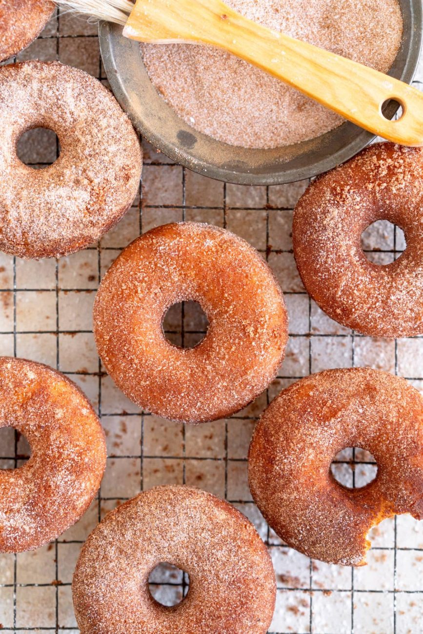 doughnuts with cinnamon sprinkles and jam