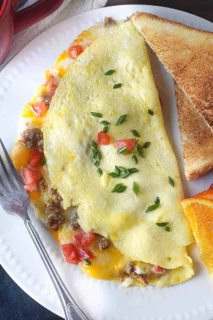 egg omelette with sausage