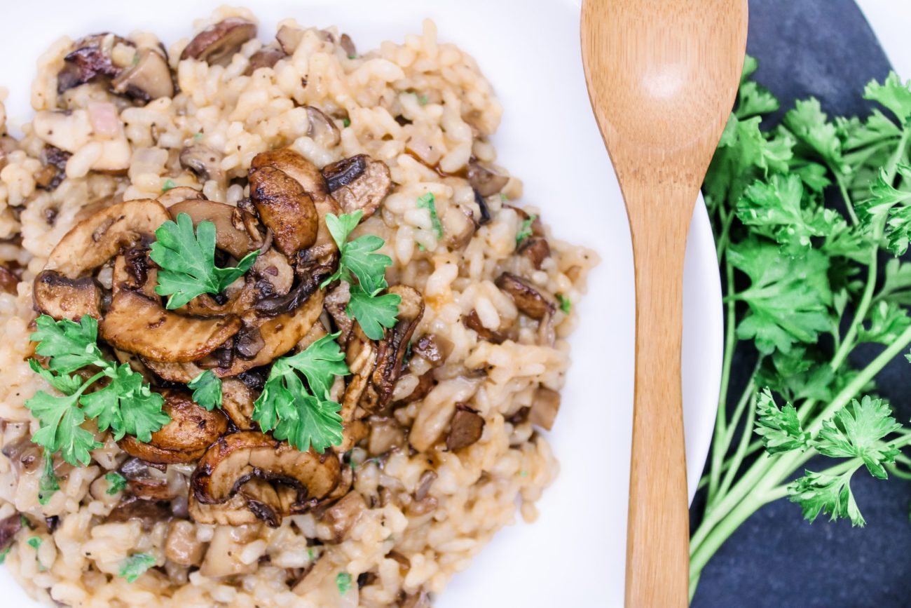 mushroom risotto with avocado cream