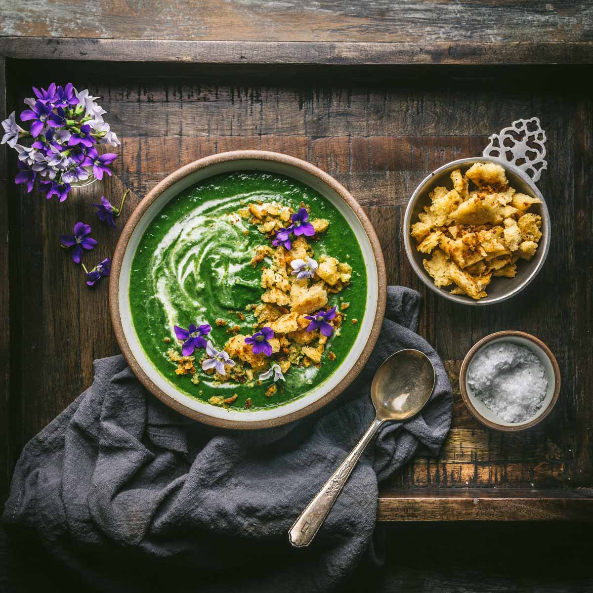 nettle soup with malt croutons