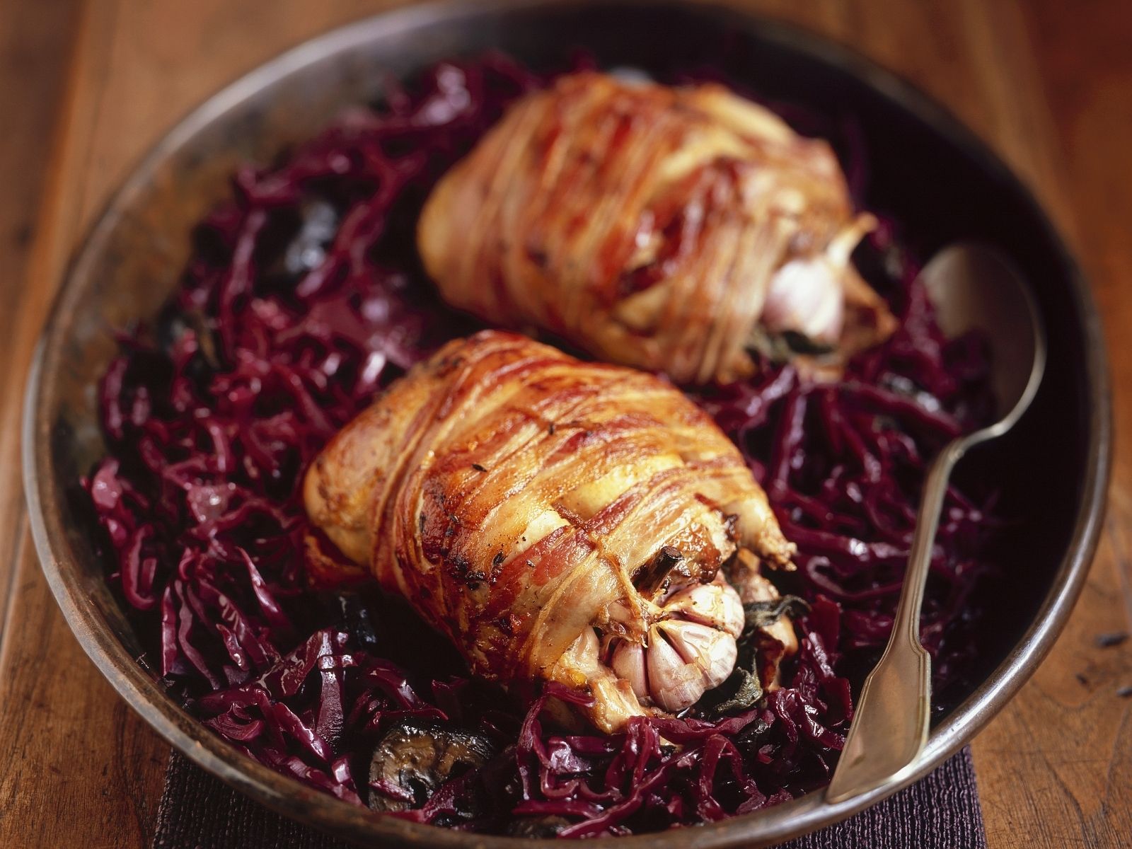 old bohemian pheasant with red cabbage