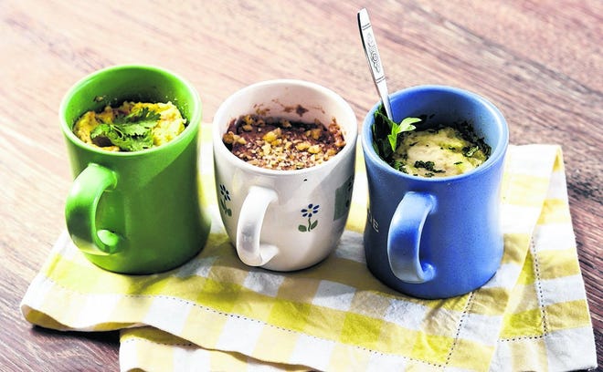 parsley dumplings in a mug