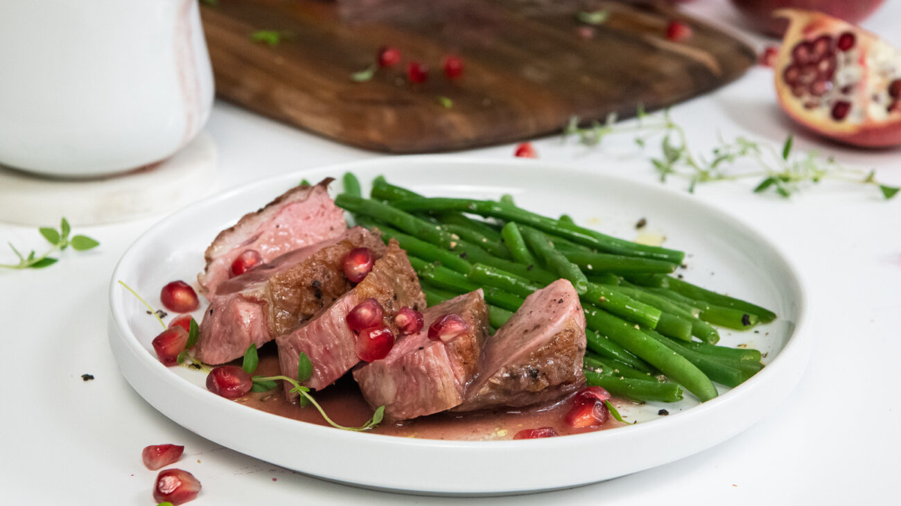 persian roasted duck breast with pomegranate sauce