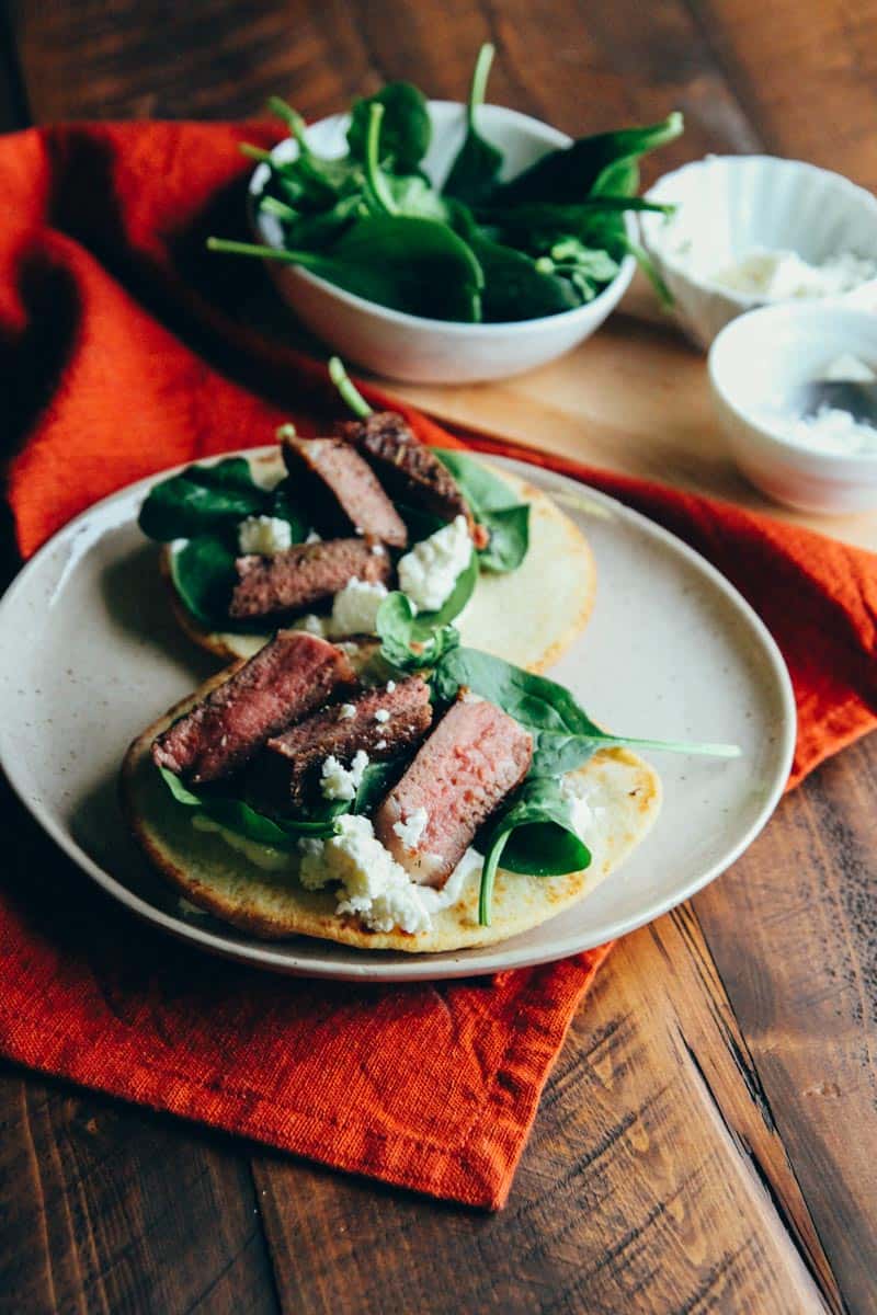 pita bread with lamb chops and feta herb yoghurt