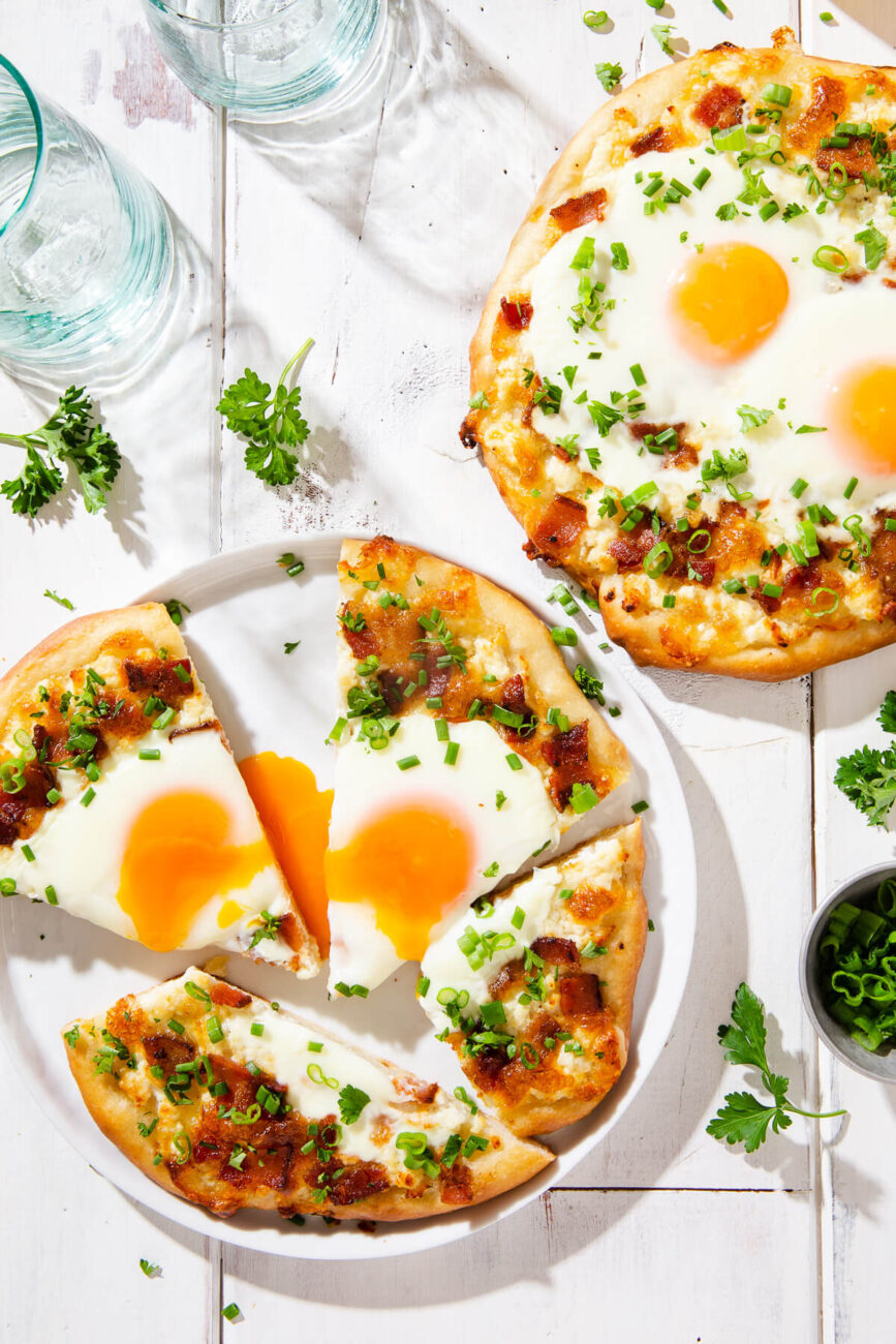 pizza with bacon and eggs