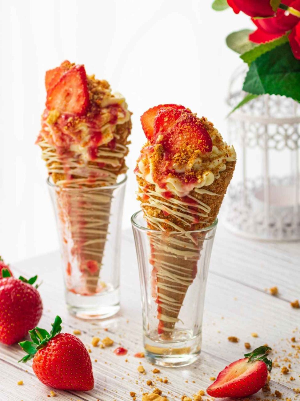 potato cones with strawberries