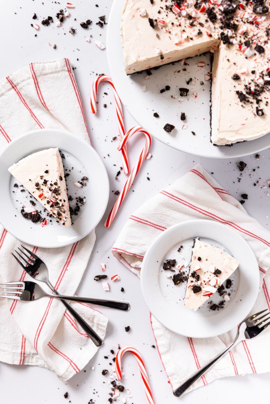 pretty christmas cake on colorful peppermint candy plate