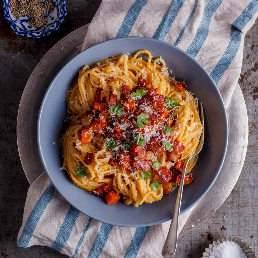 pumpkin pasta with bacon