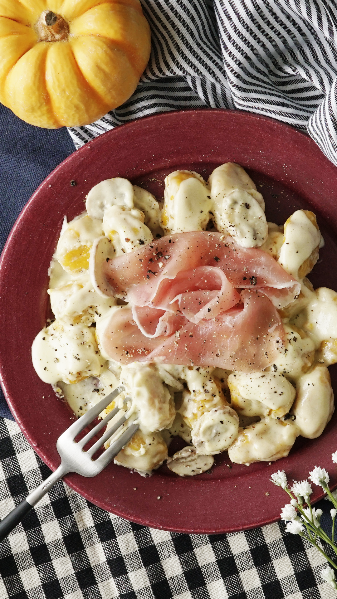 pumpkin roman style sempnino gnocchi with gorgonzola cheese