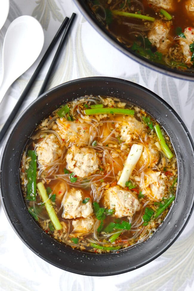 thai chicken soup with glass noodles