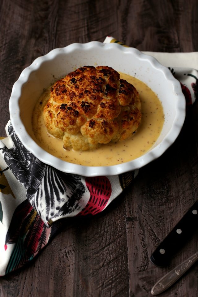 whole roasted cauliflower with sauce