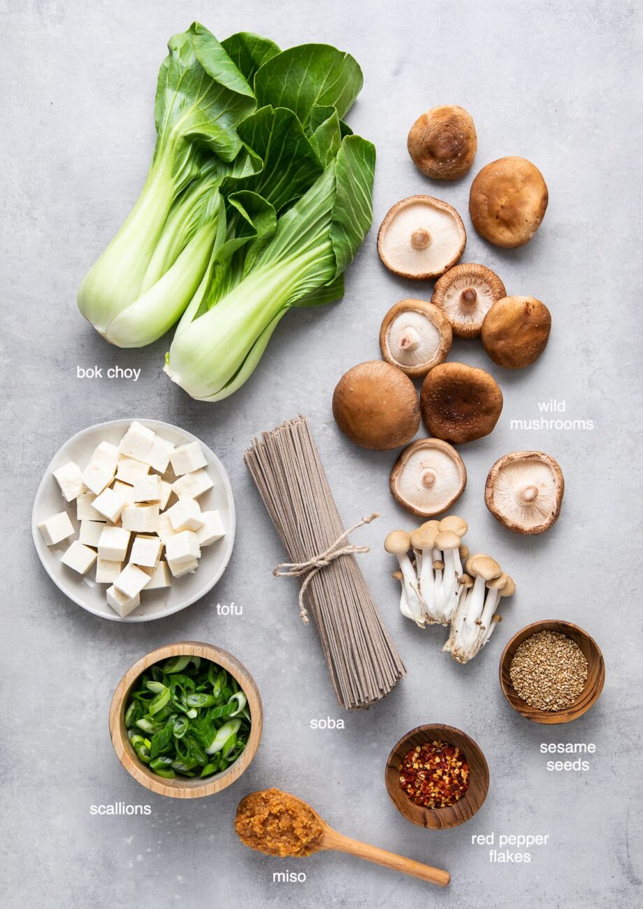 asian mushroom soup with pak choy cabbage