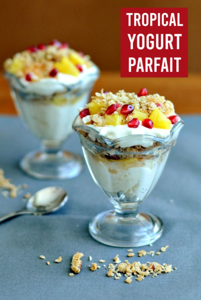 banana sundae with pomegranate and granola