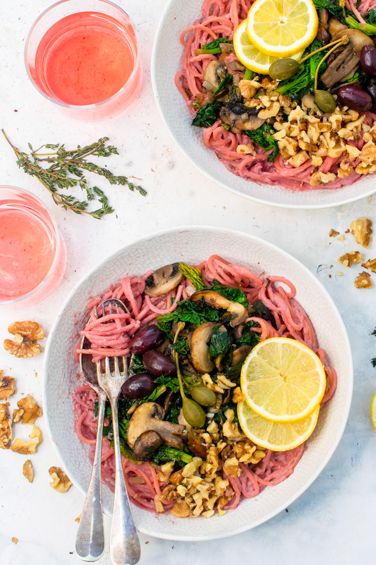 beetroot pasta with spinach pesto