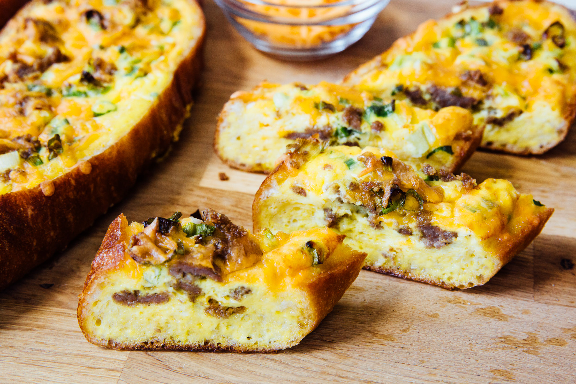 bruschetta baked with sausage and cheese