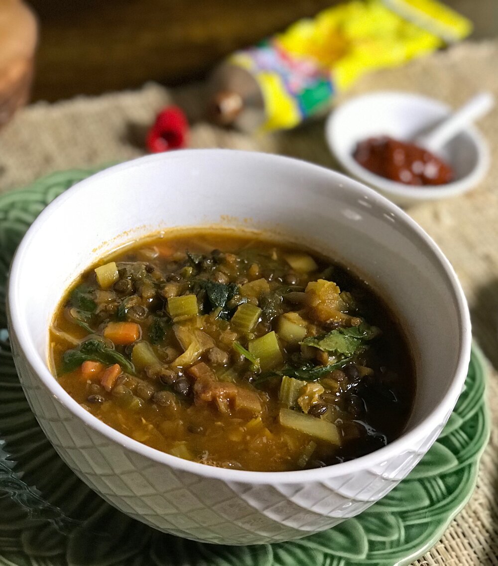 cabbage soup with prunes and chilli