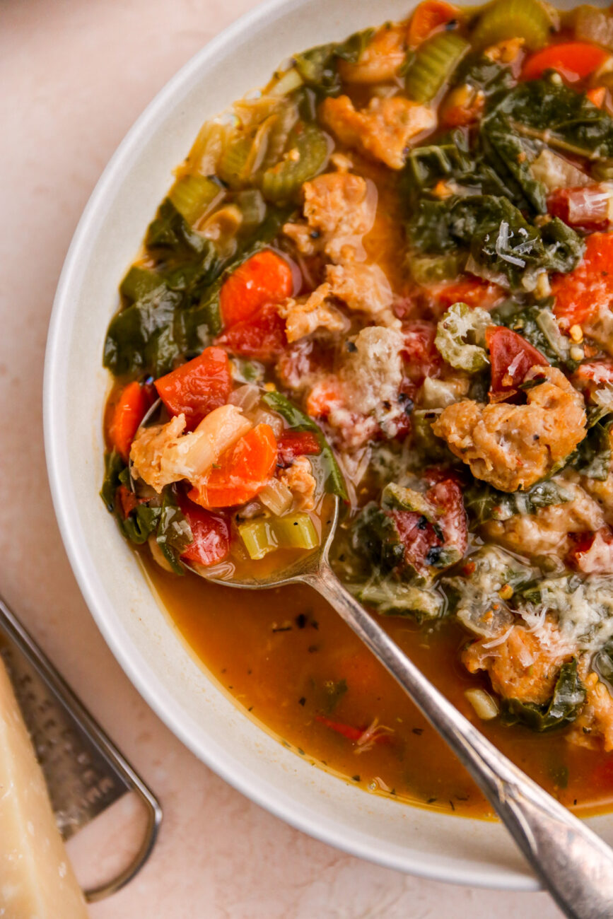 chard soup with sausage croutons