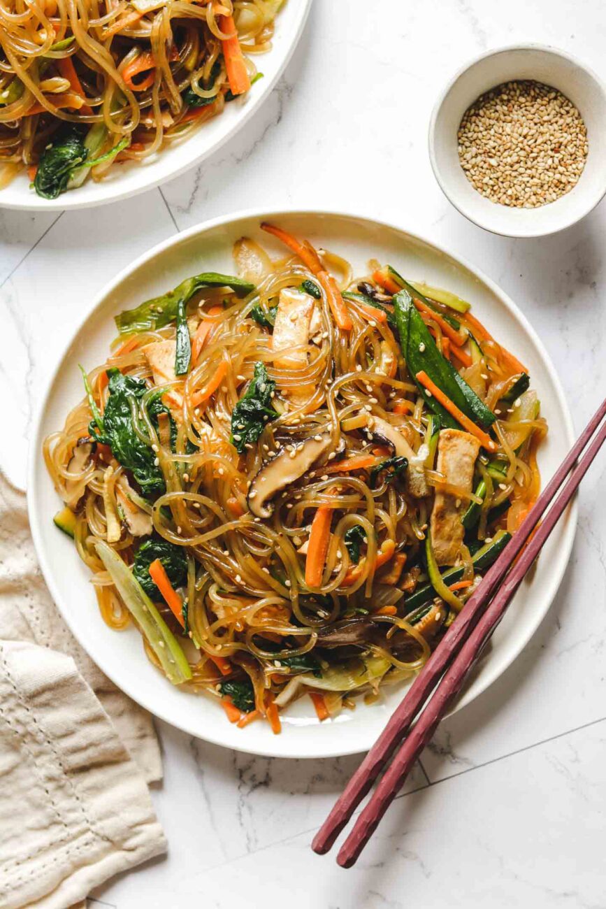 chinese rice noodles with smoked tofu and vegetable recipes in soy sauce