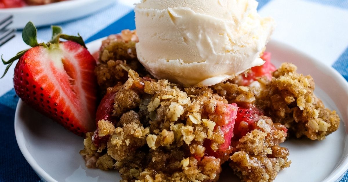 cottage cheese cup with rhubarb and strawberries