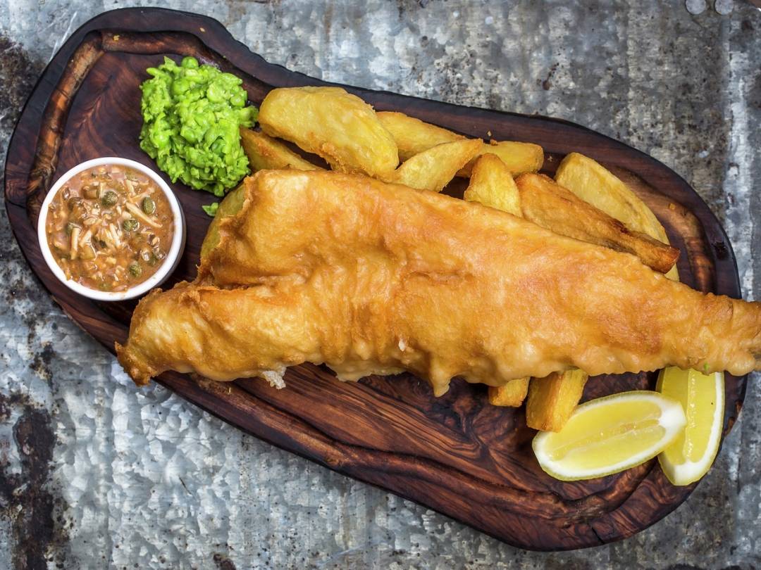 english fried fish fish chips in beer batter