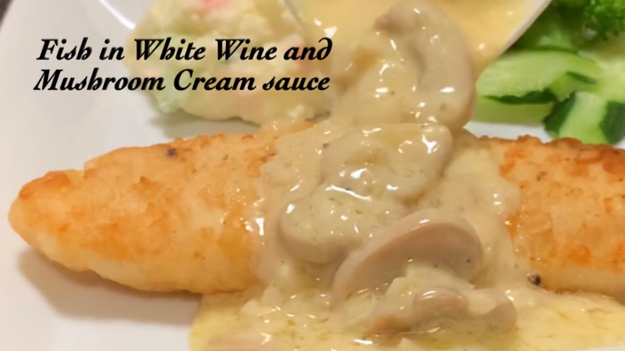 fish with cream sauce and mushrooms