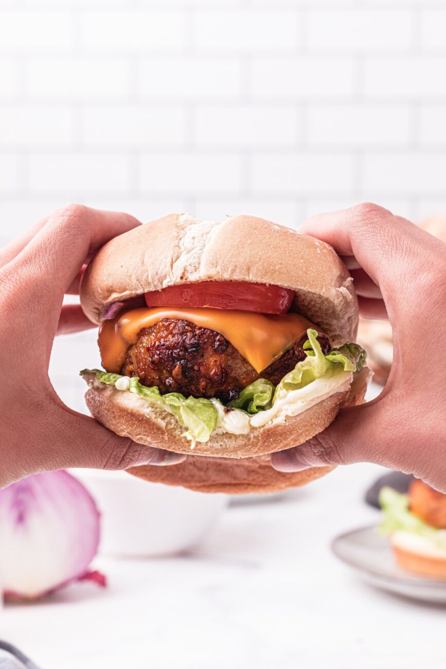 honest burger with homemade buns and dressing