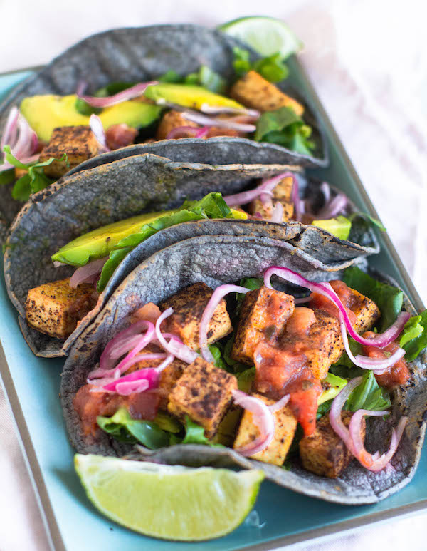 luxuriously delicate spread of tofu and grilled mushrooms