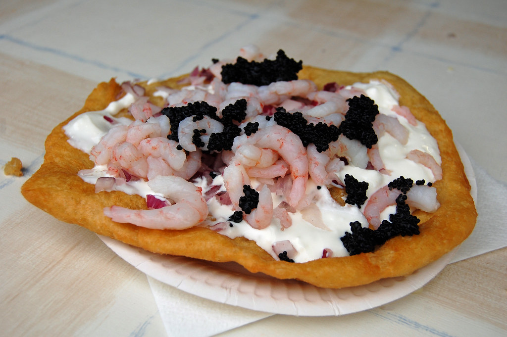 moist and crunchy langos with sour cream