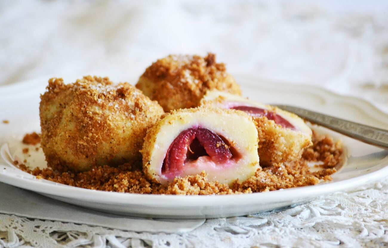 plum balls from potato dough