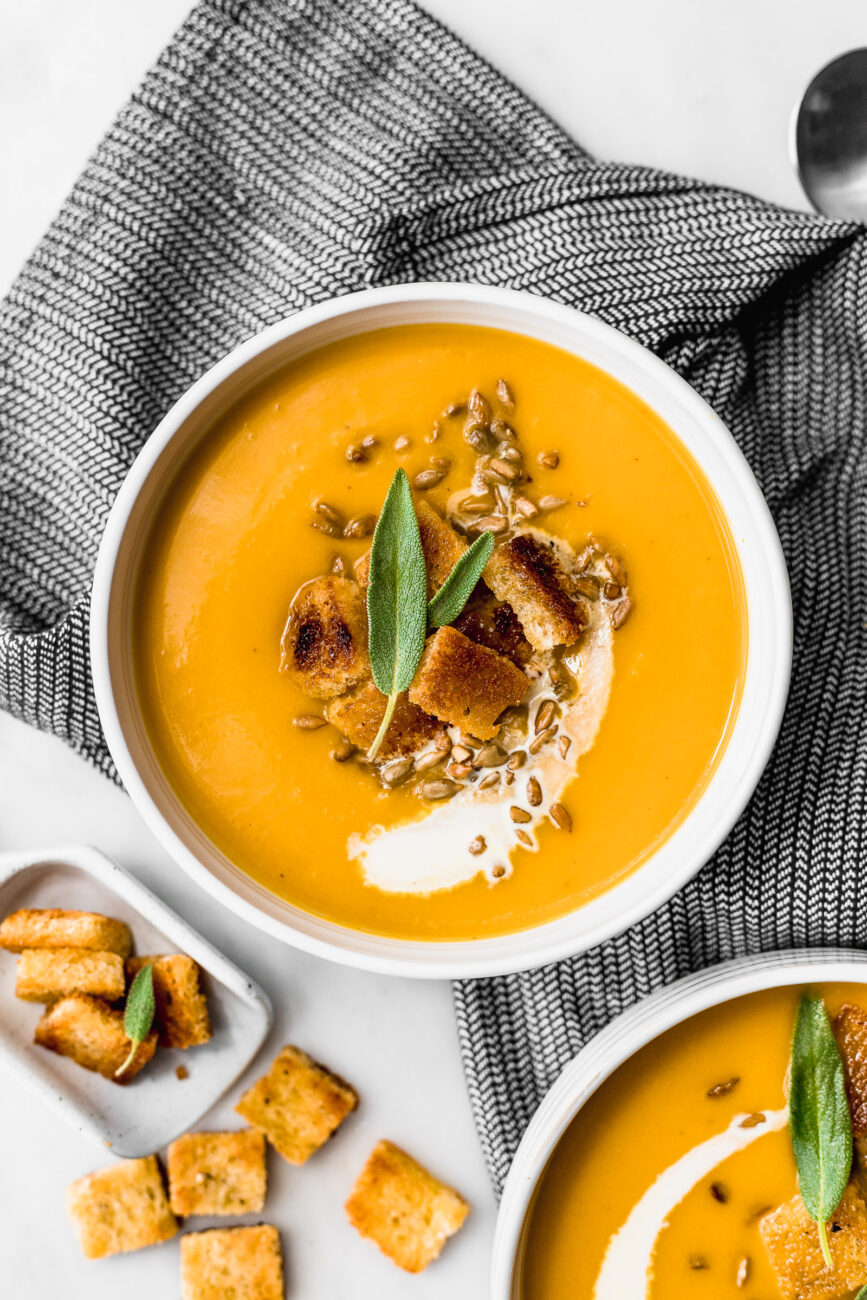 pumpkin cream soup with croutons