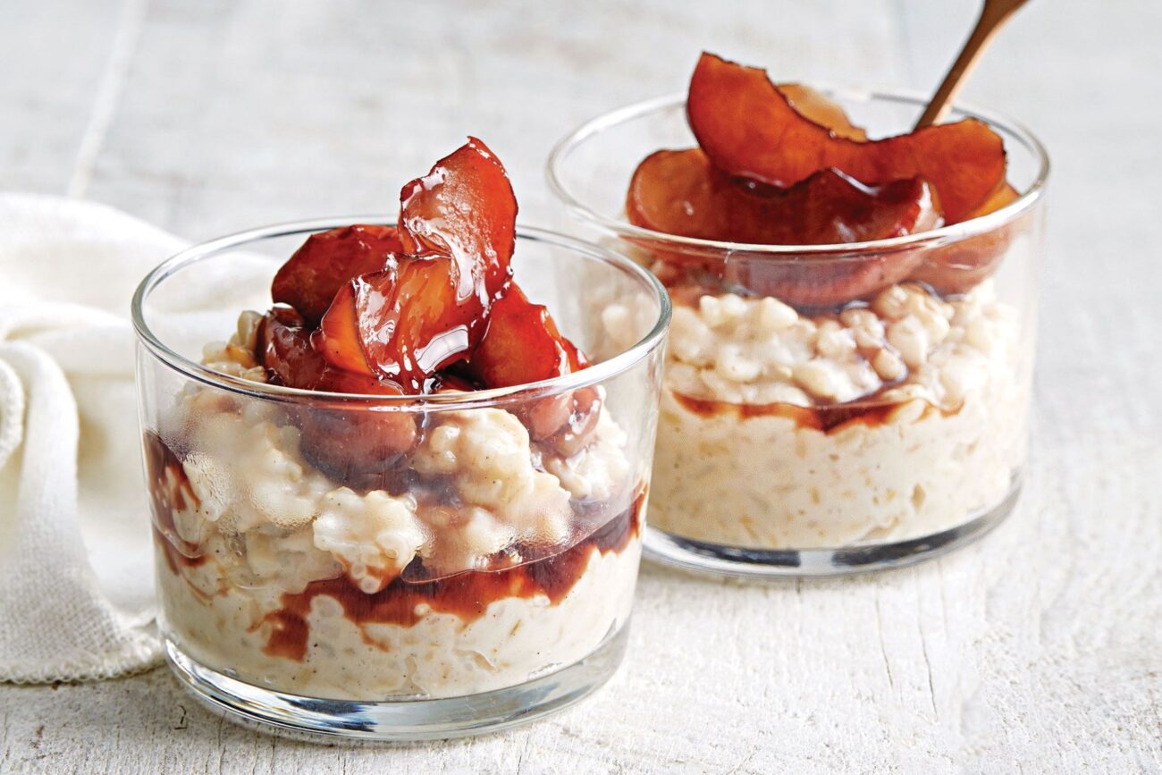 rice pudding with nuts and apples