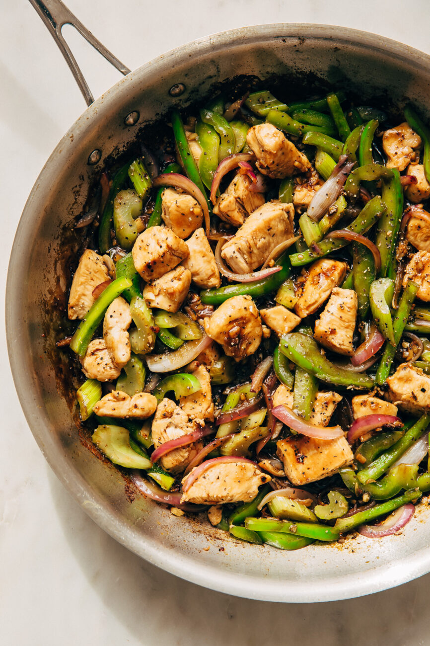 rice with white green asparagus and peppers