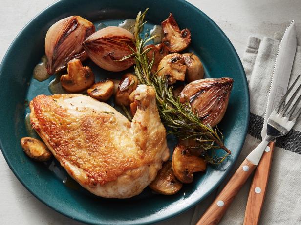 roast chicken on mushrooms