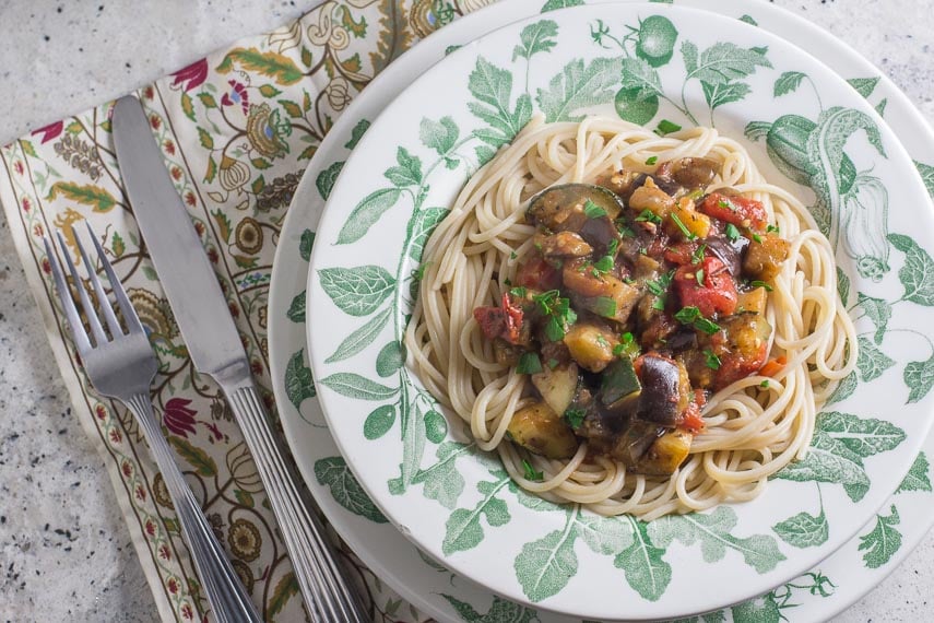 spaghetti with tomato eggplant sauce