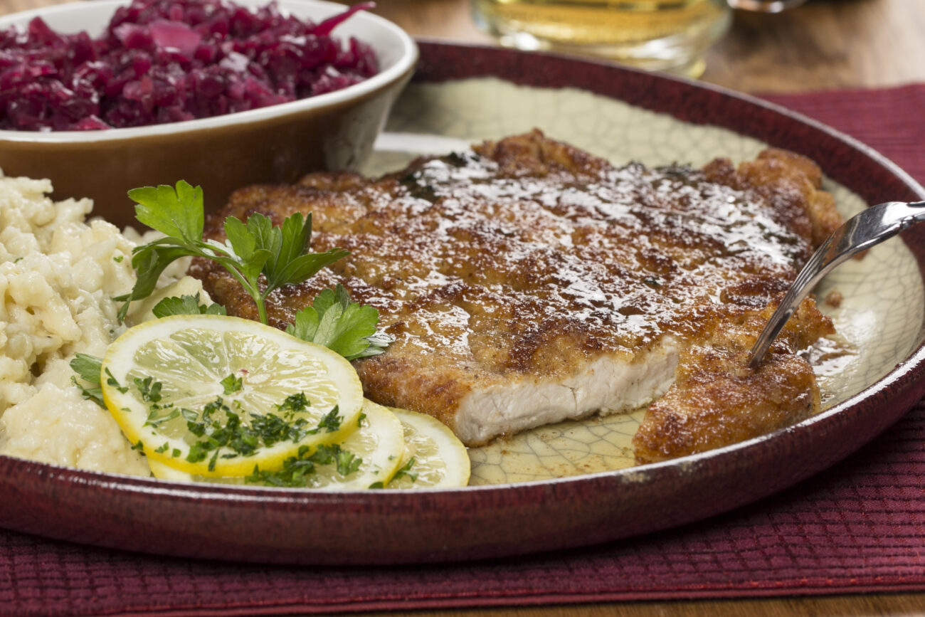 stuffed pork schnitzel and potato salad