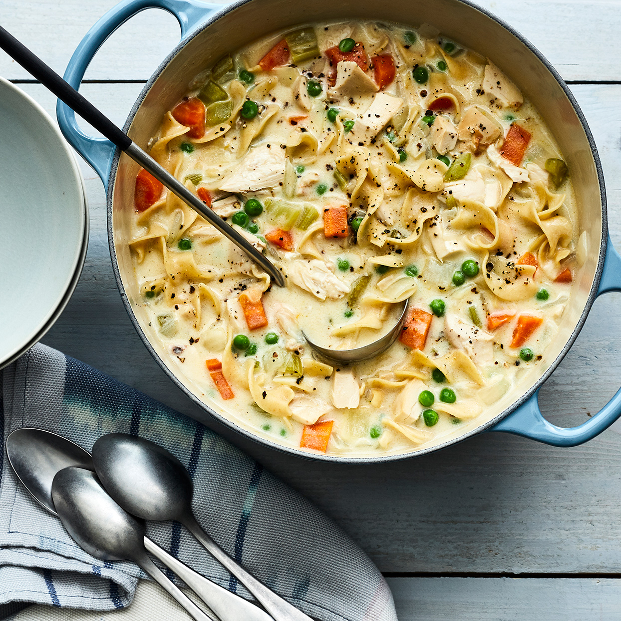 thick vegetable soup with homemade pasta