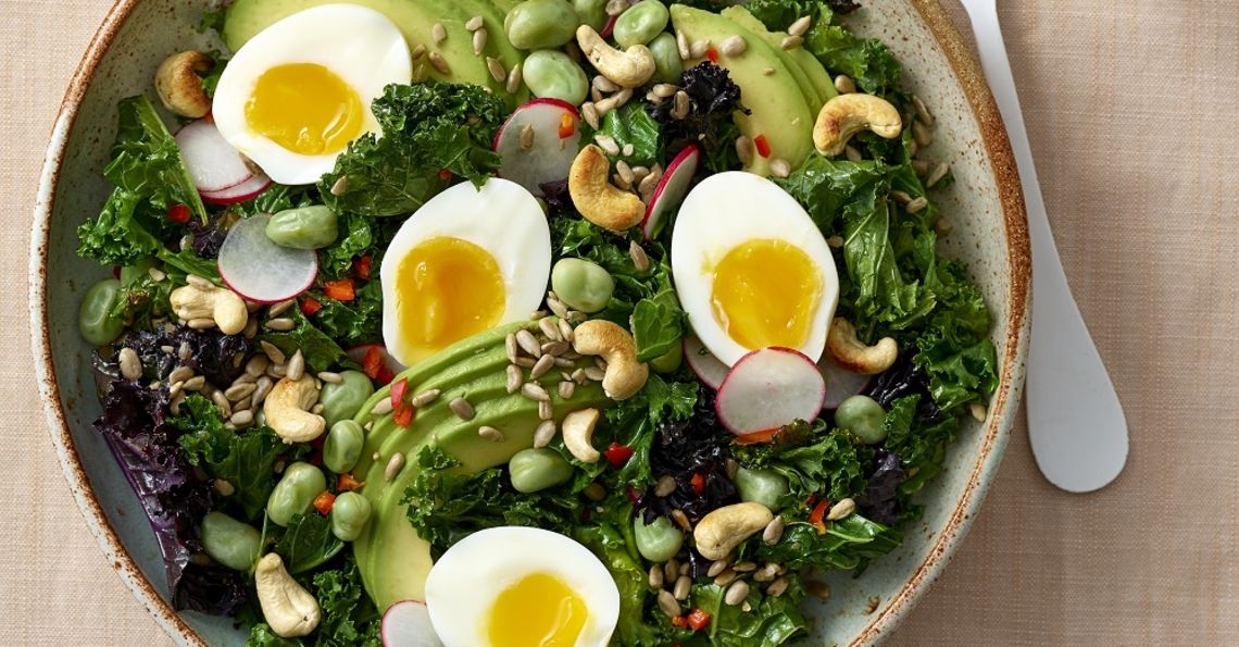 vegetable salad with egg and avocado