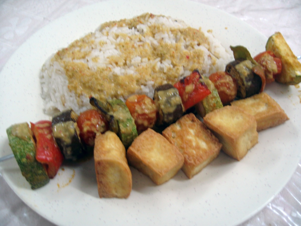 vegetable skewer with cream dressing